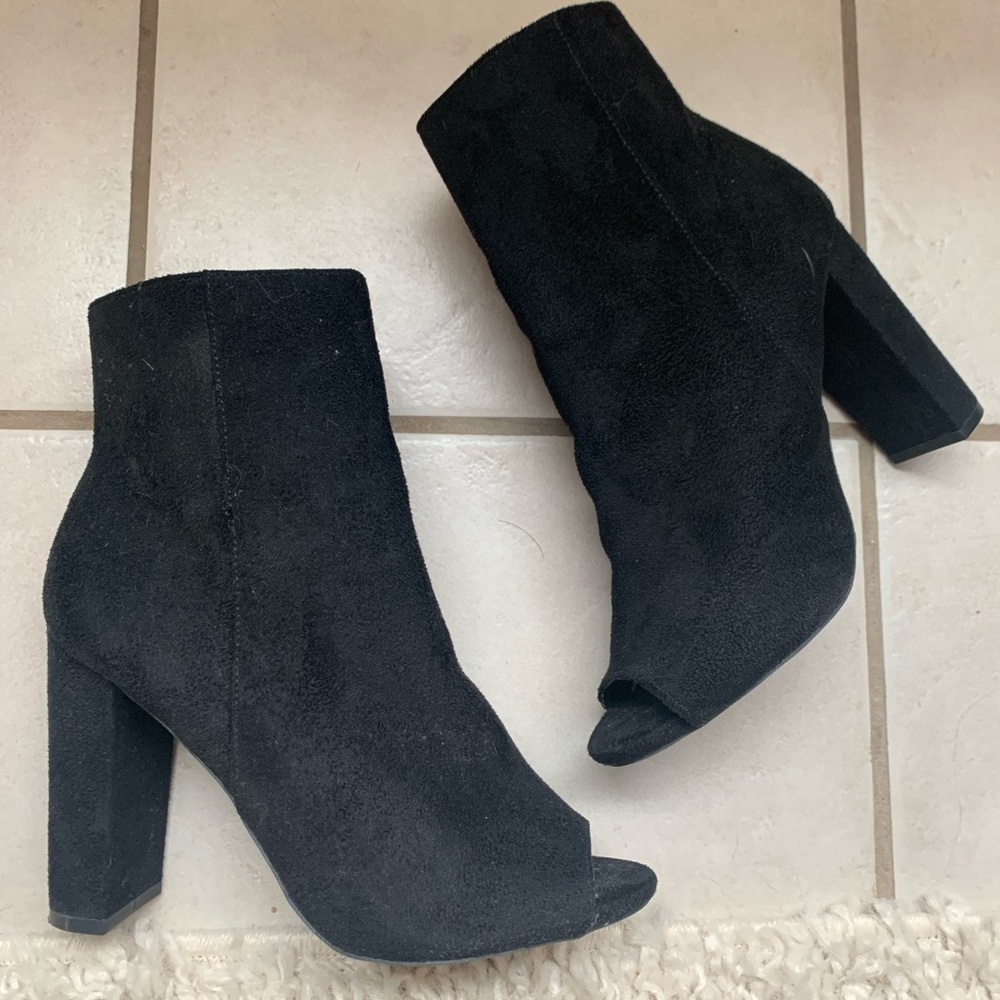Peep toe black booties